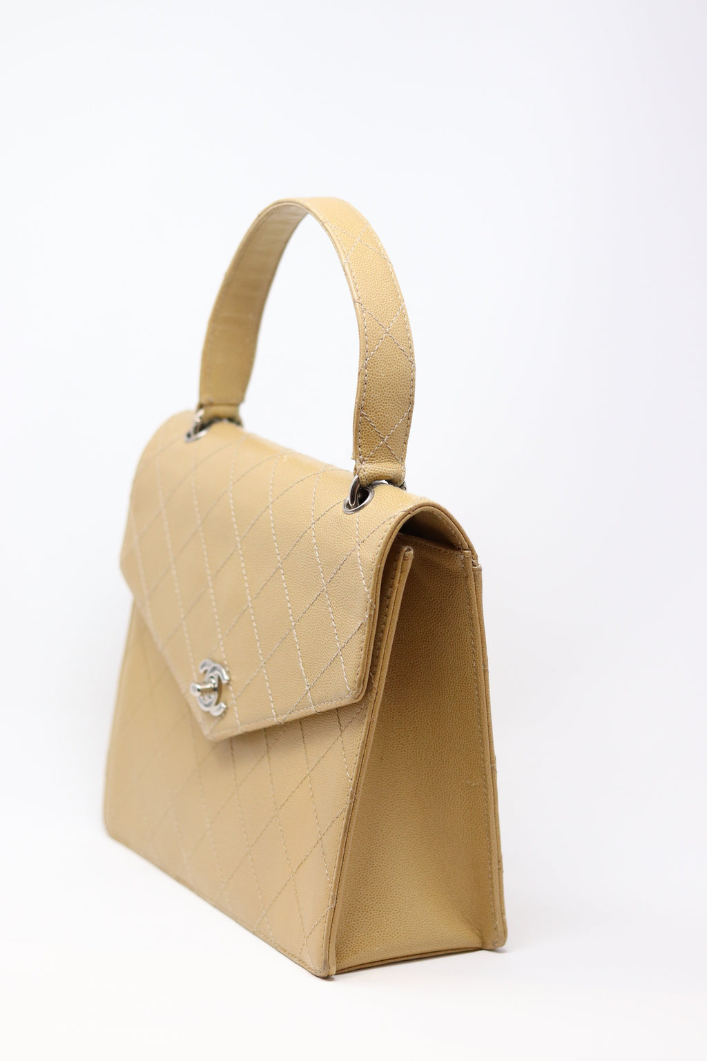 Pre-Owned CHANEL Beige Wild Stitch Kelly Top Handle Bag