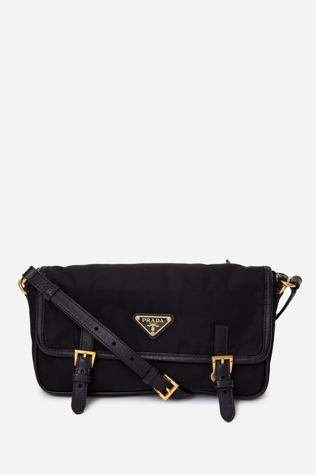 Prada Black Tessuto Nylon Saffiano Small Messenger Bag