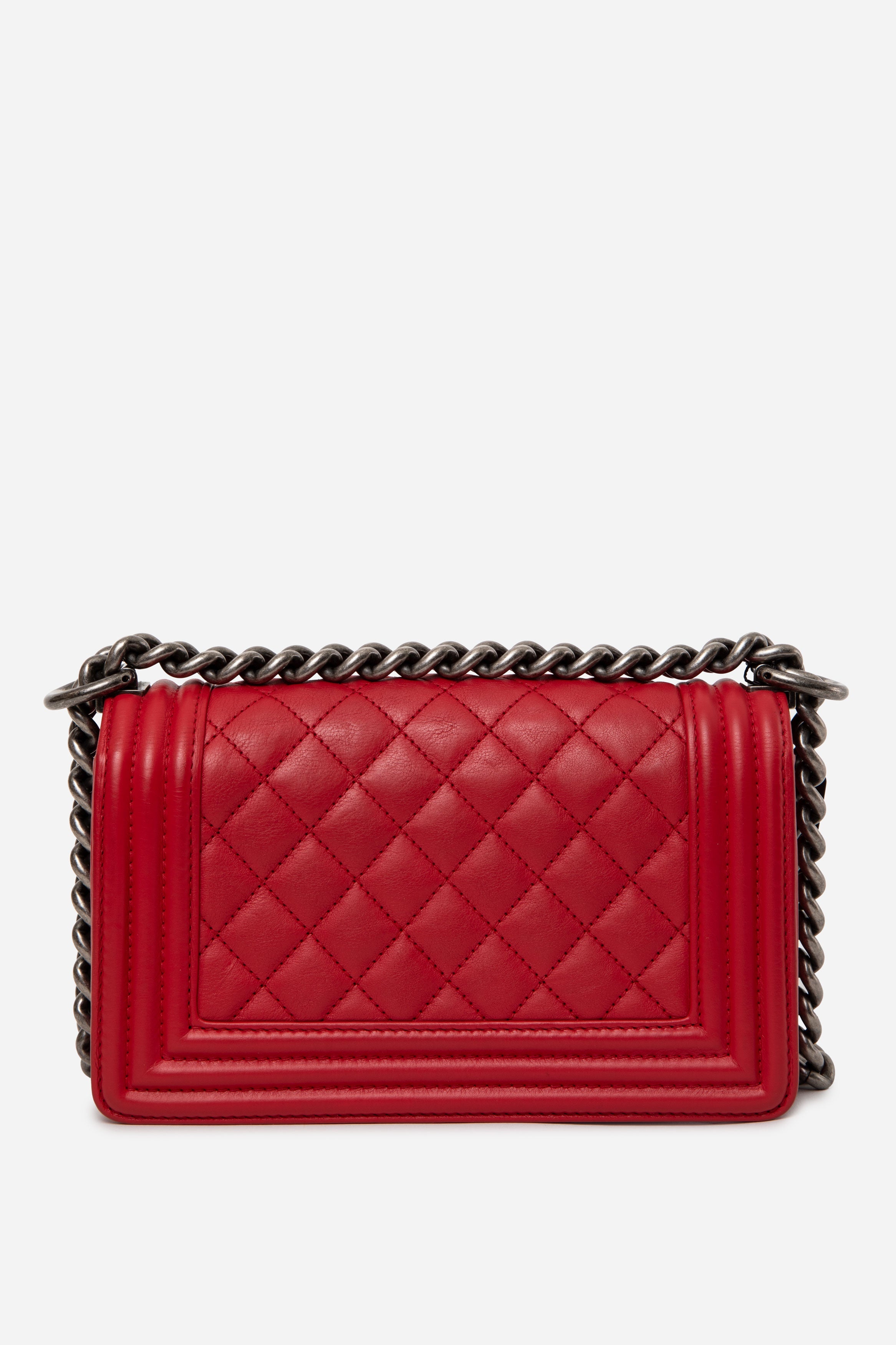 Pre-Owned Chanel 2013 Calfskin Small Flap Boy Bag Red