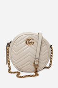 Gucci Calfskin Matelasse Mini GG Marmont Round Shoulder Bag White
