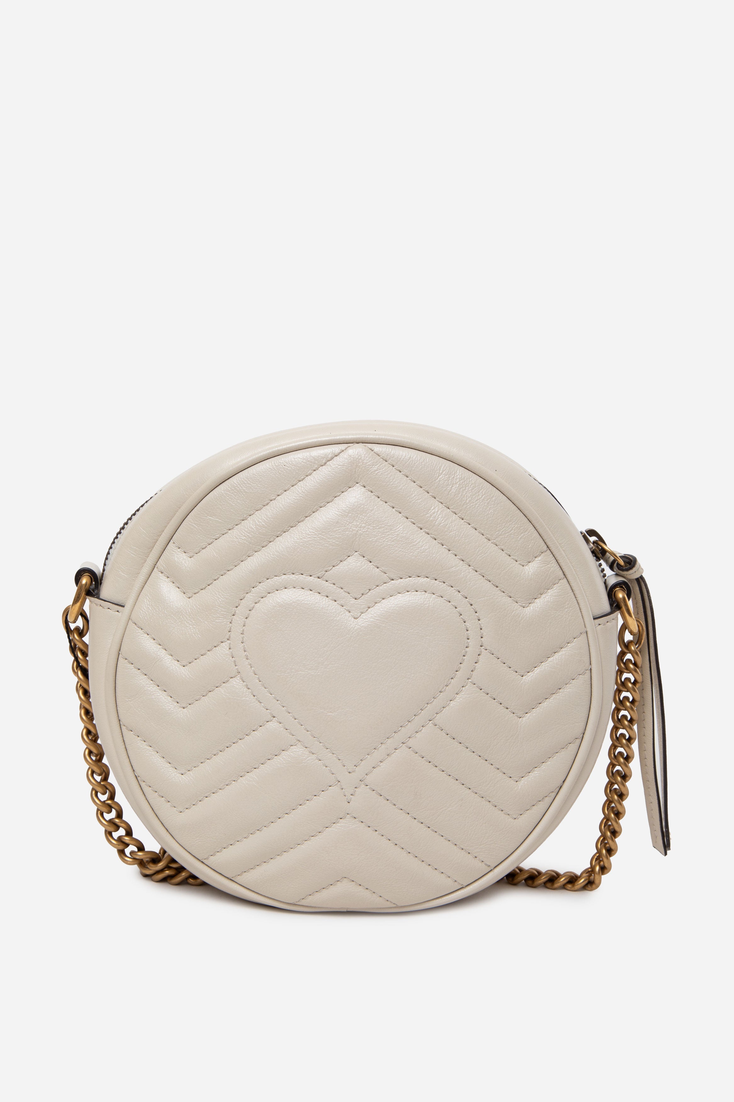 Gucci Calfskin Matelasse Mini GG Marmont Round Shoulder Bag White