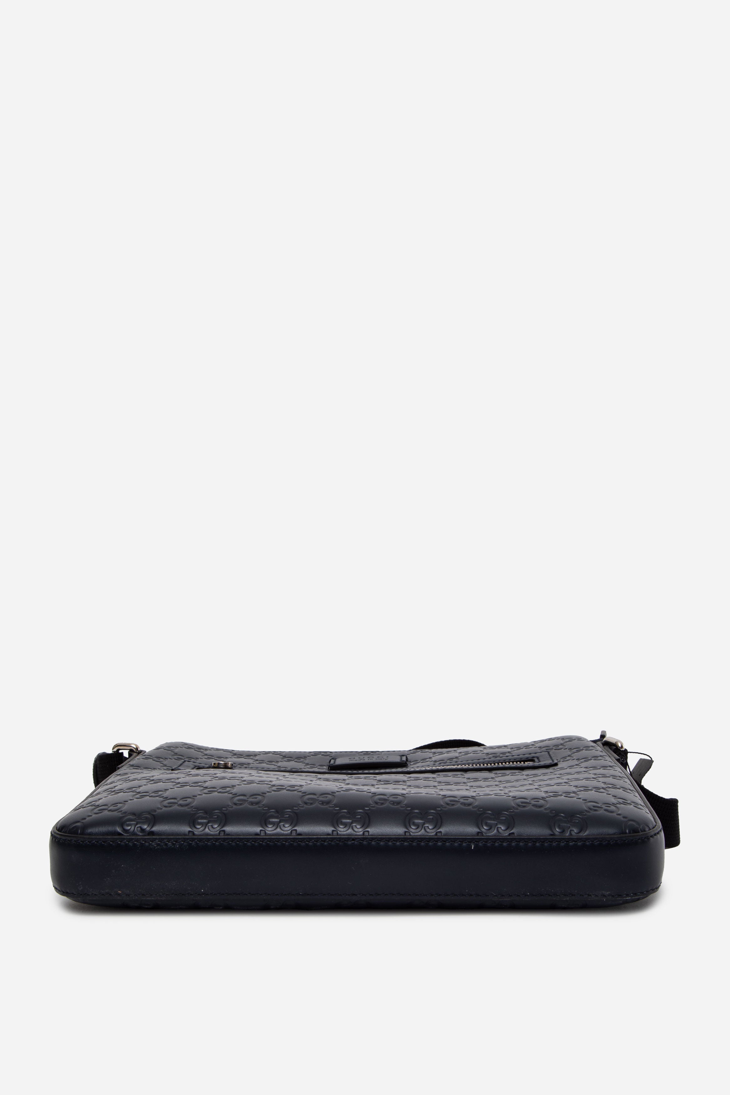 Gucci Guccissima Signature Medium Flat Messenger Bag Black
