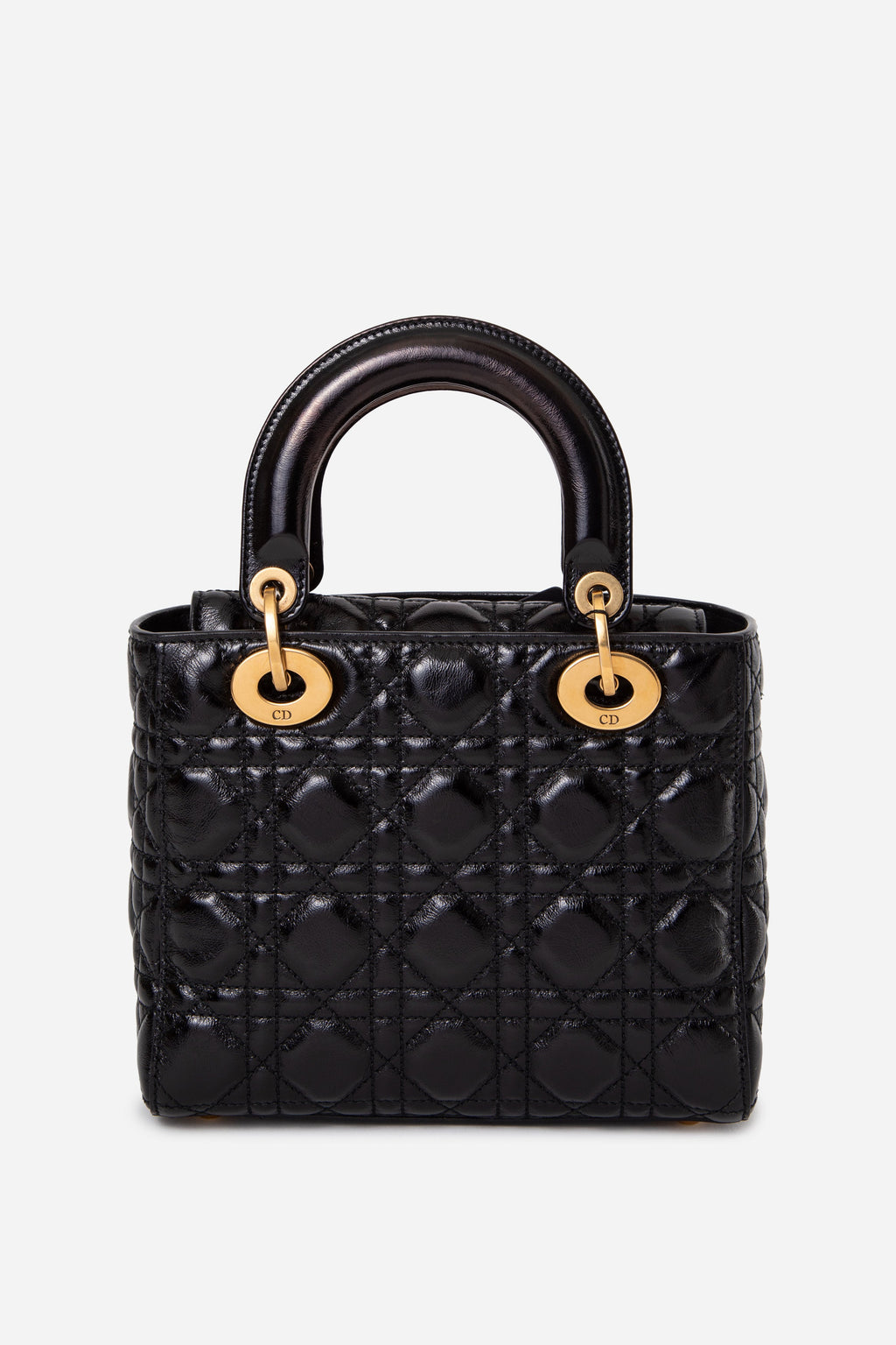 Christian Dior 2018 Black Small Crinkled Patent Cannage Badges My Lady Dior With Strap