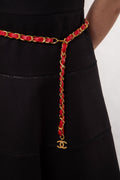 Pre-Owned CHANEL Medallion Gold Red Chain Belt Leather