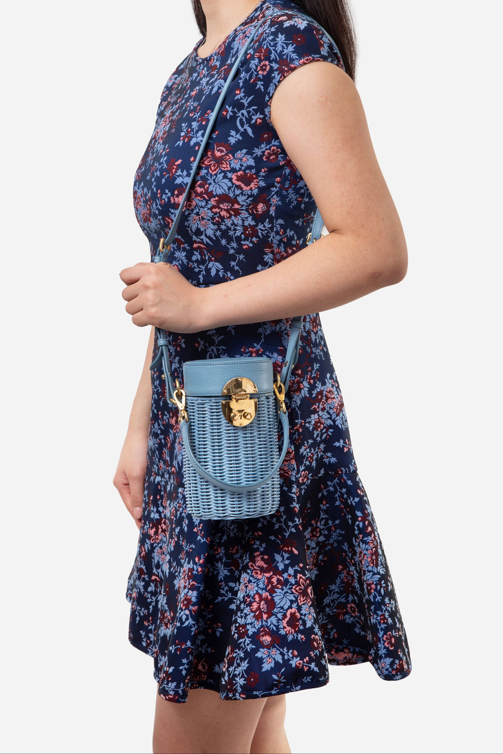 Miu Miu Blue Wicker Barrel Bag
