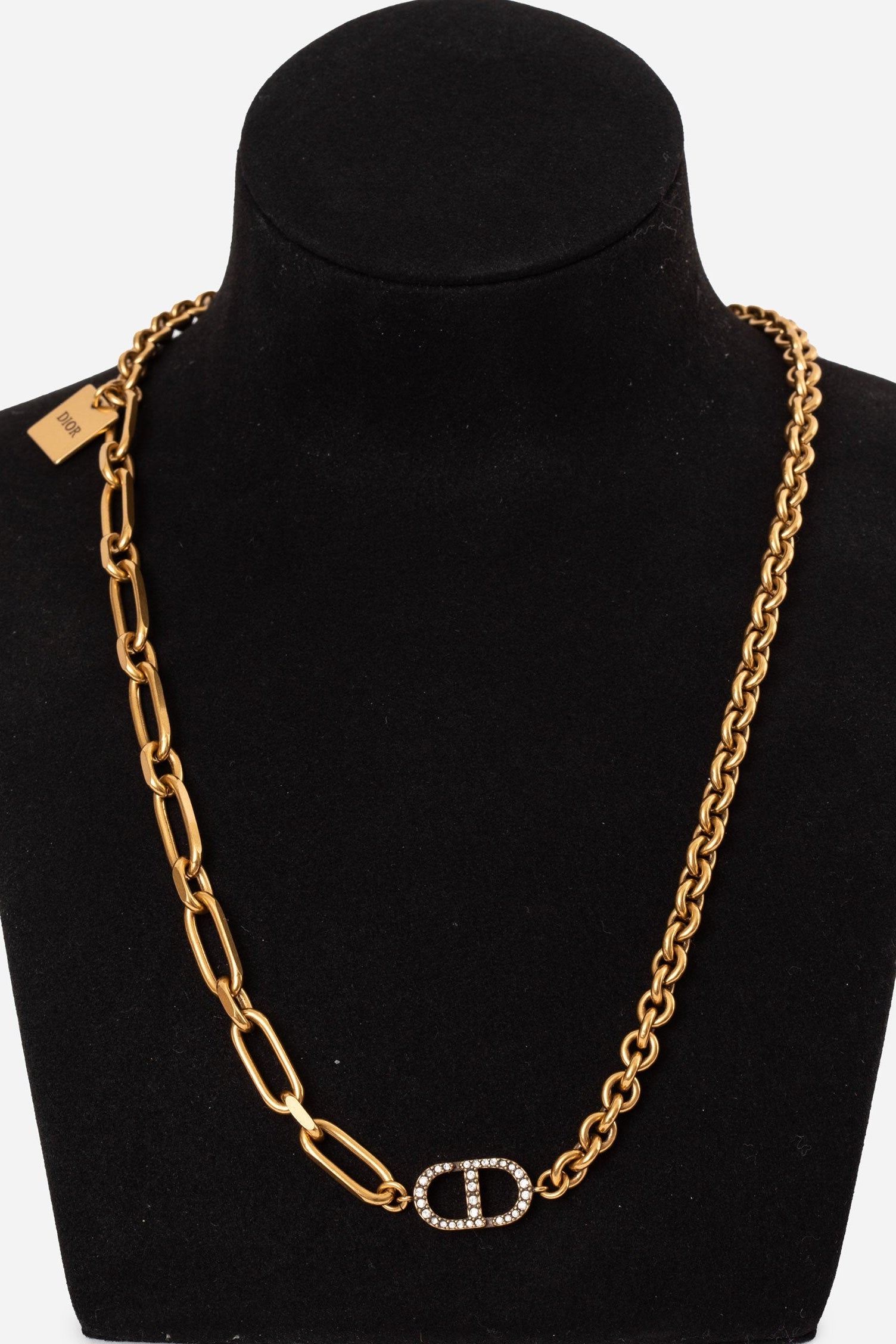 Dior Gold-Tone Mixed Chain Necklace with Crystal CD Charm