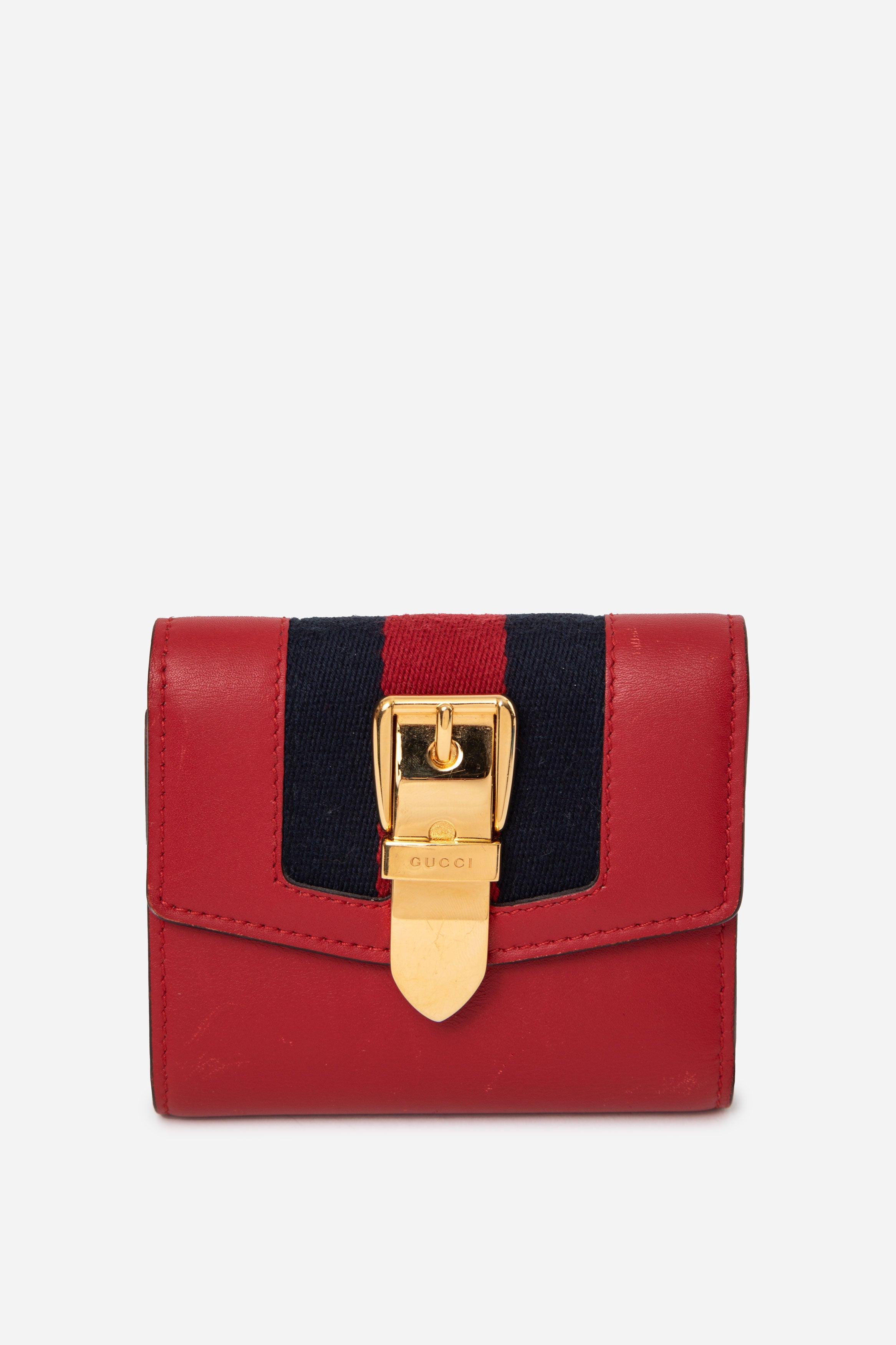 Gucci Red Calfskin Leather Sylvie Compact Wallet