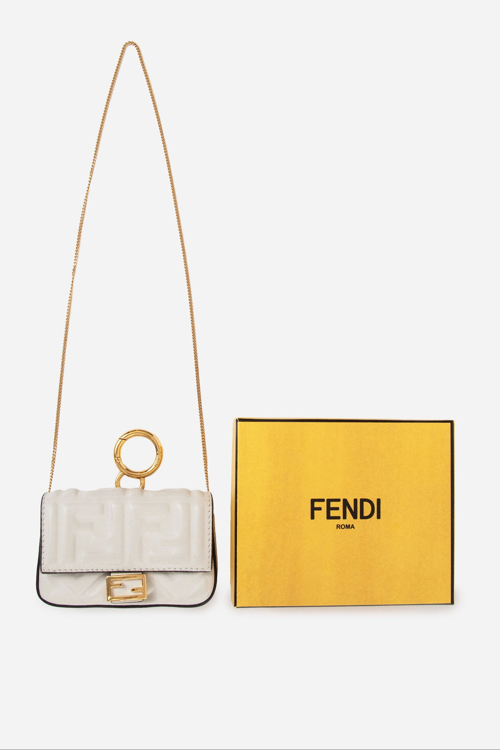 Fendi White Nappa Nano Baguette Charm Bag