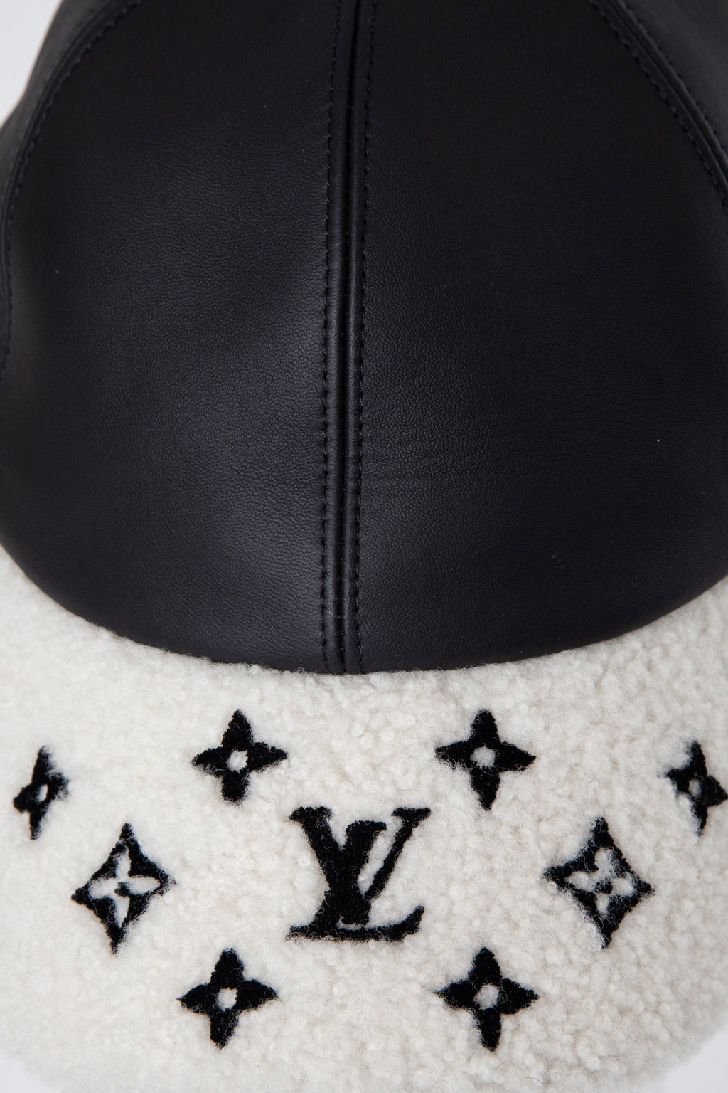 Louis Vuitton Black/White Lambskin and Shearling Baseball Cap