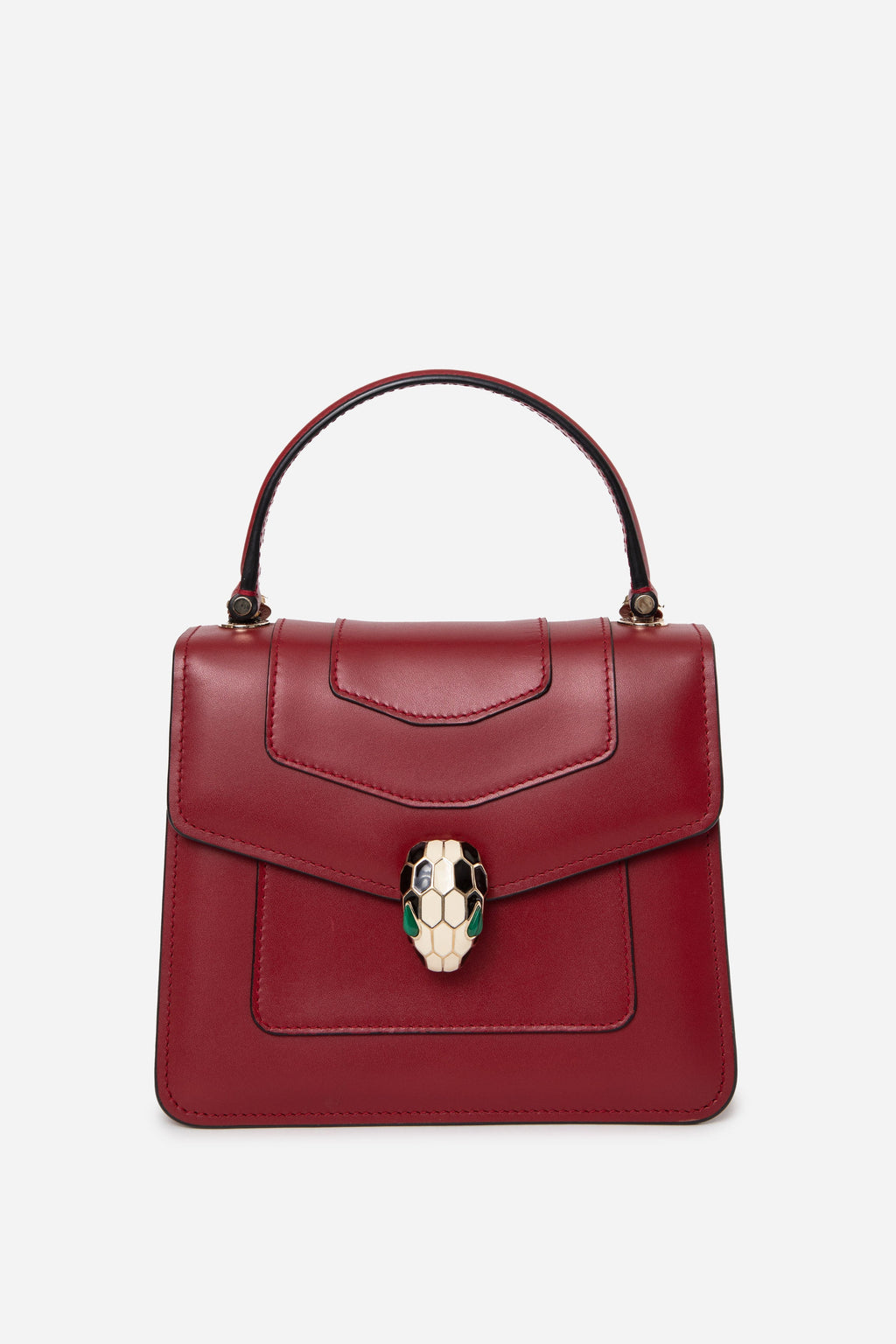 Bvlgari Red Calfskin Serpenti Forever Top Handle Bag With Strap
