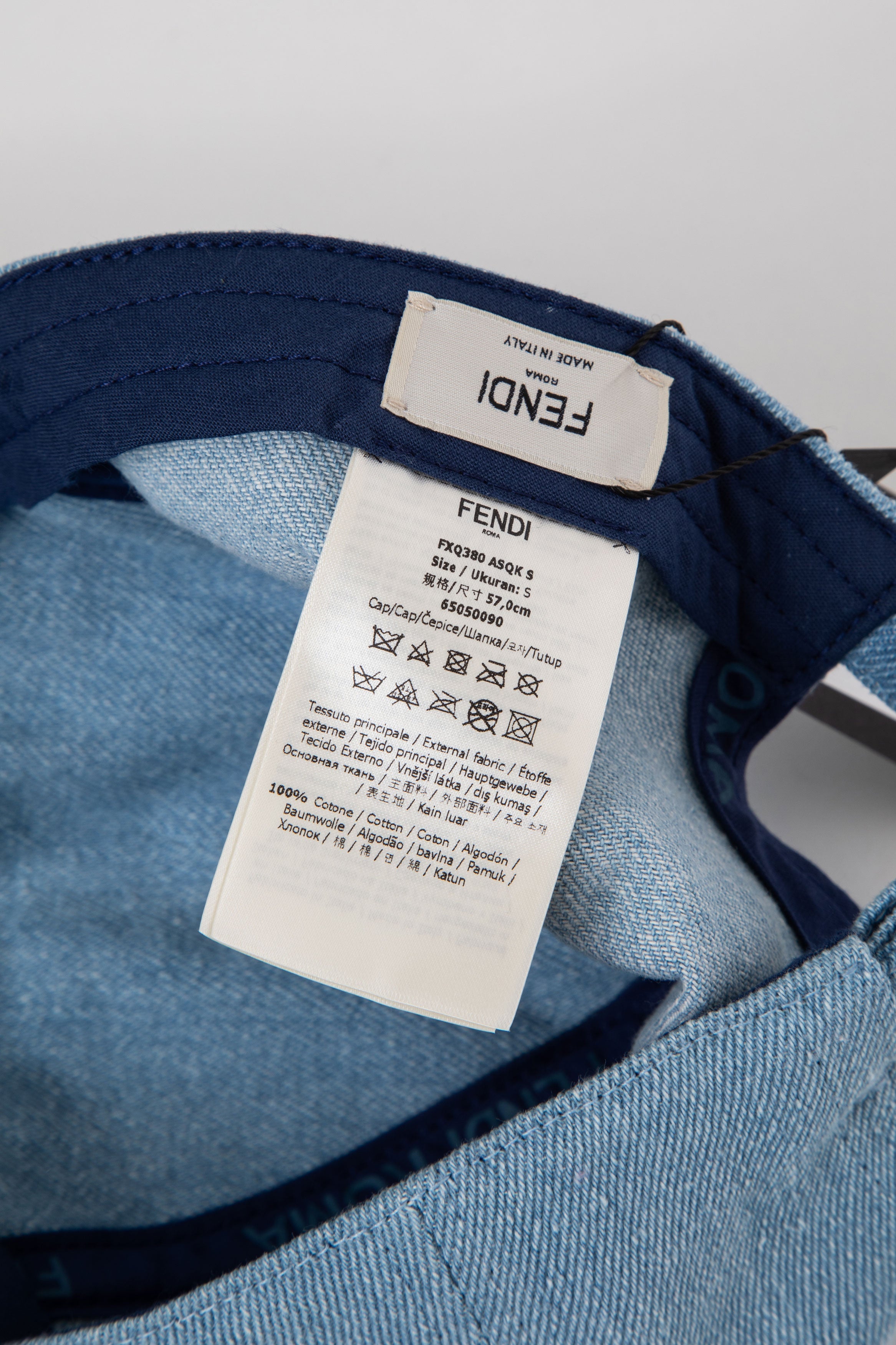 FENDI Blue Denim Logo-Embossed Cap