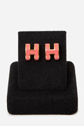 Hermes Pink Enamel Pop H Stud Earrings Gold-Tone