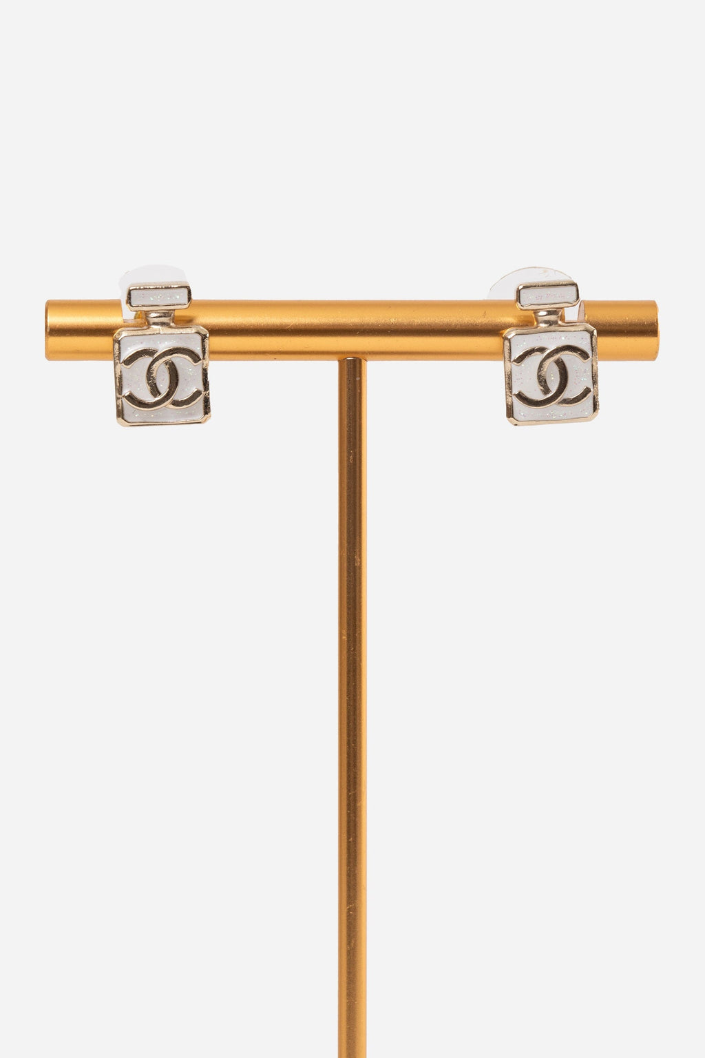 Pre-Owned Chanel 2025 Gold-Tone CC Logo Perfume Bottle Stud Earrings