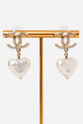Pre-Owned Chanel 2024 Gold-Tone Pearl CC Heart Drop Earrings