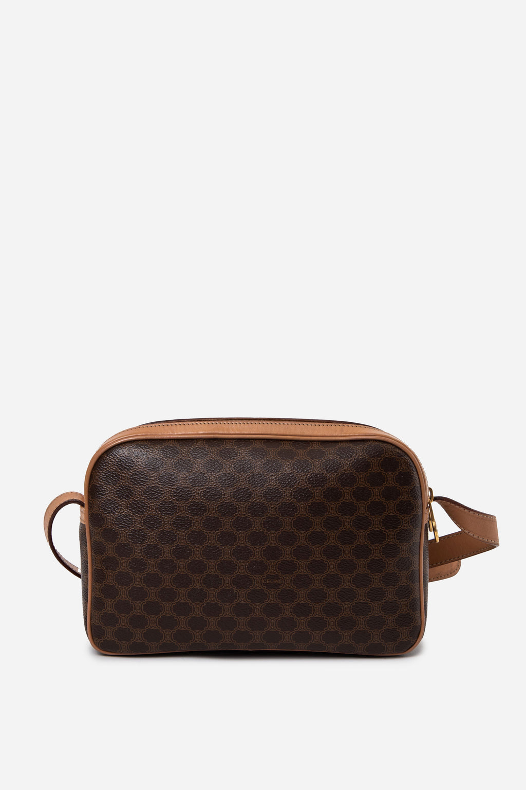 Celine Brown Macadam Canvas Leather Crossbody Bag