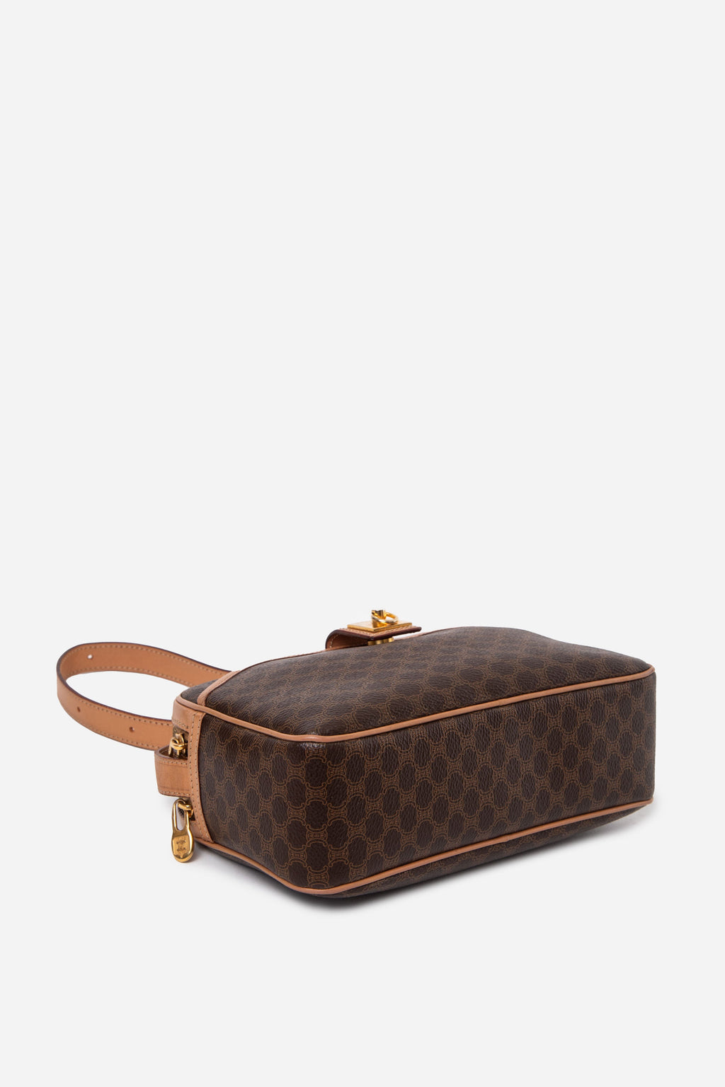 Celine Brown Macadam Canvas Leather Crossbody Bag