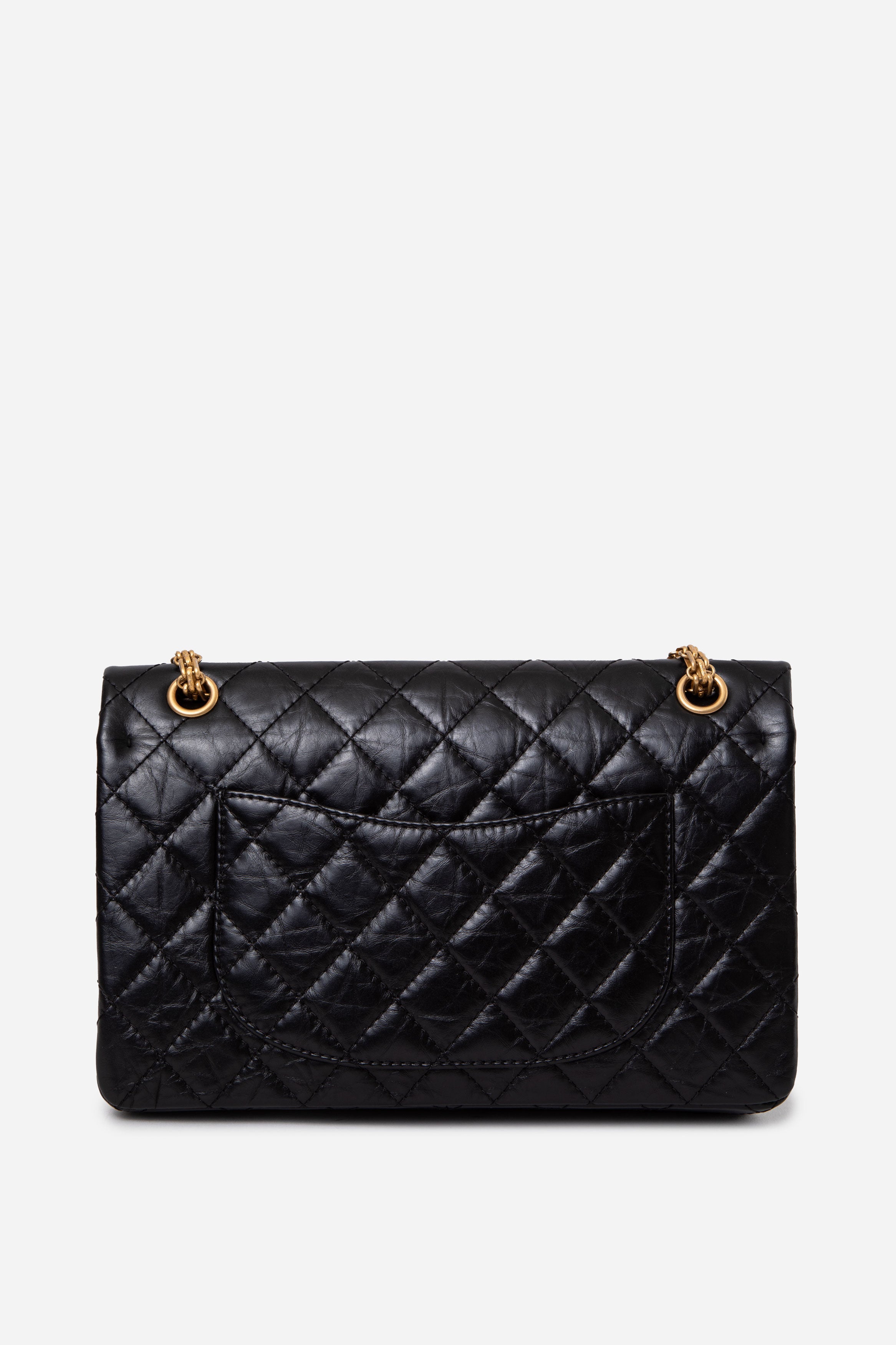 Pre-Owned Chanel Black Aged Calfskin Leather 2.55 Large Handbag