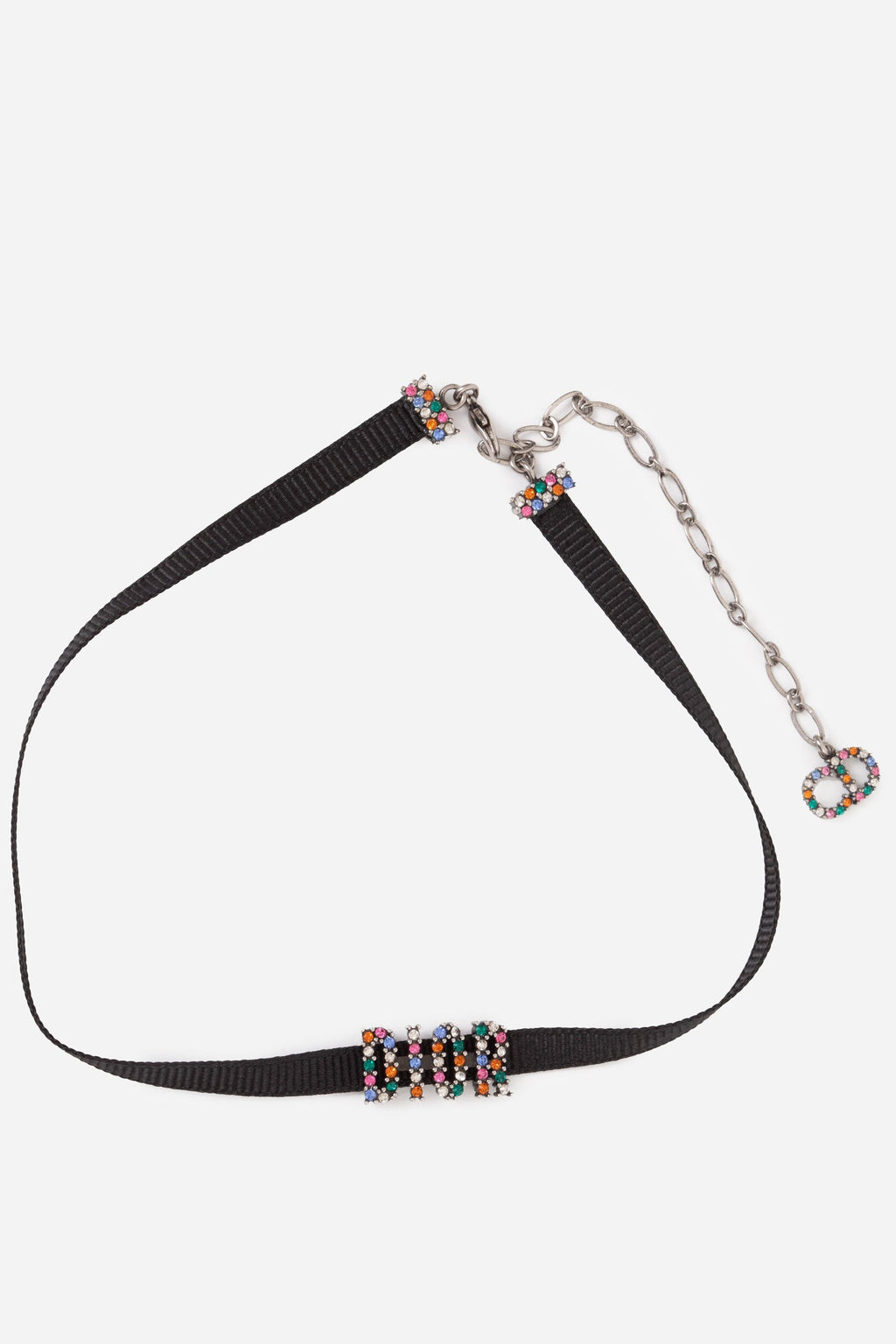 Dior Grosgrain Ribbon Crystal Logo Choker Necklace Multicolor