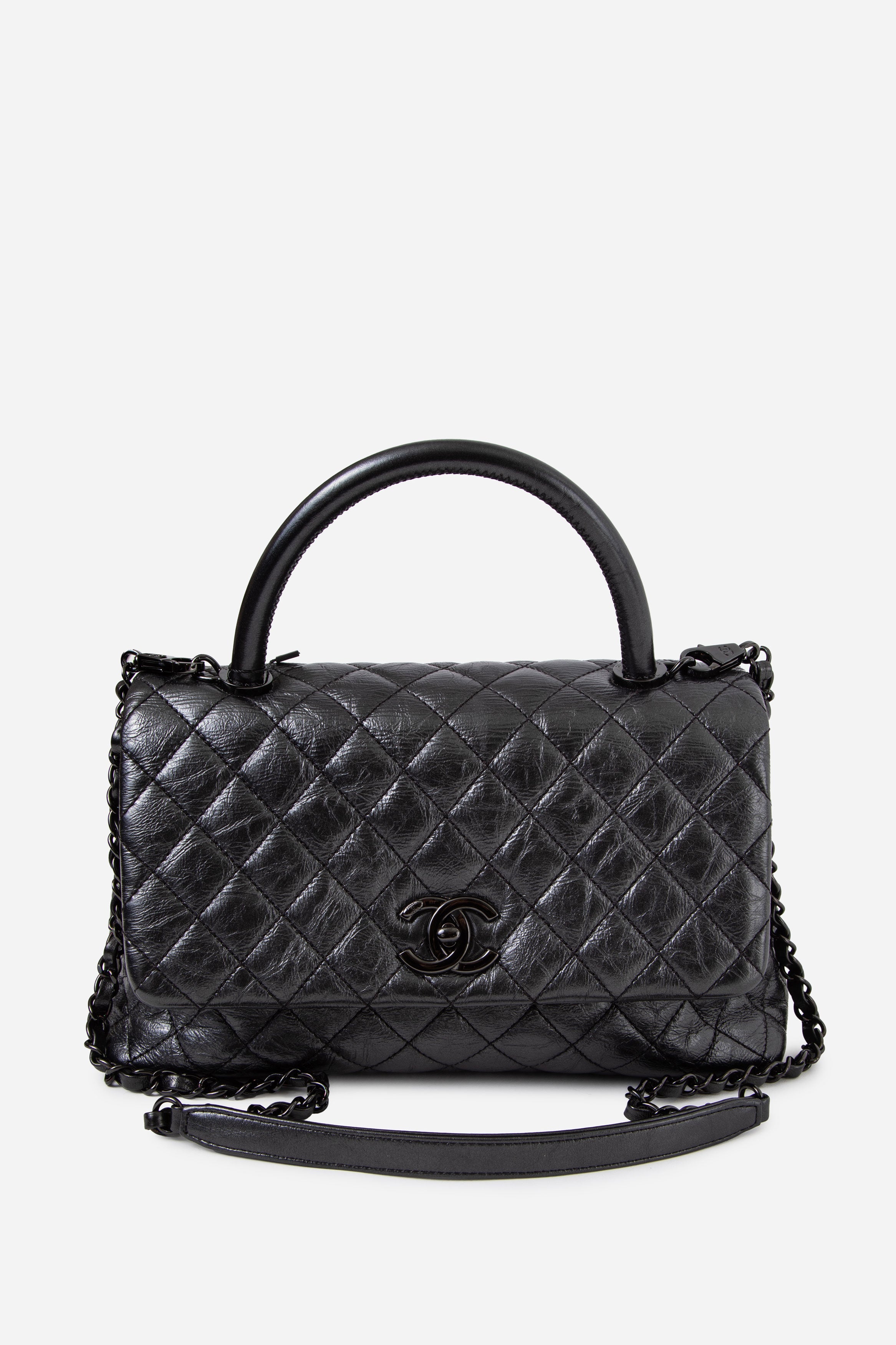 Pre-Owned Chanel So Black Small Aged Calfskin Coco Handle Top Handle
