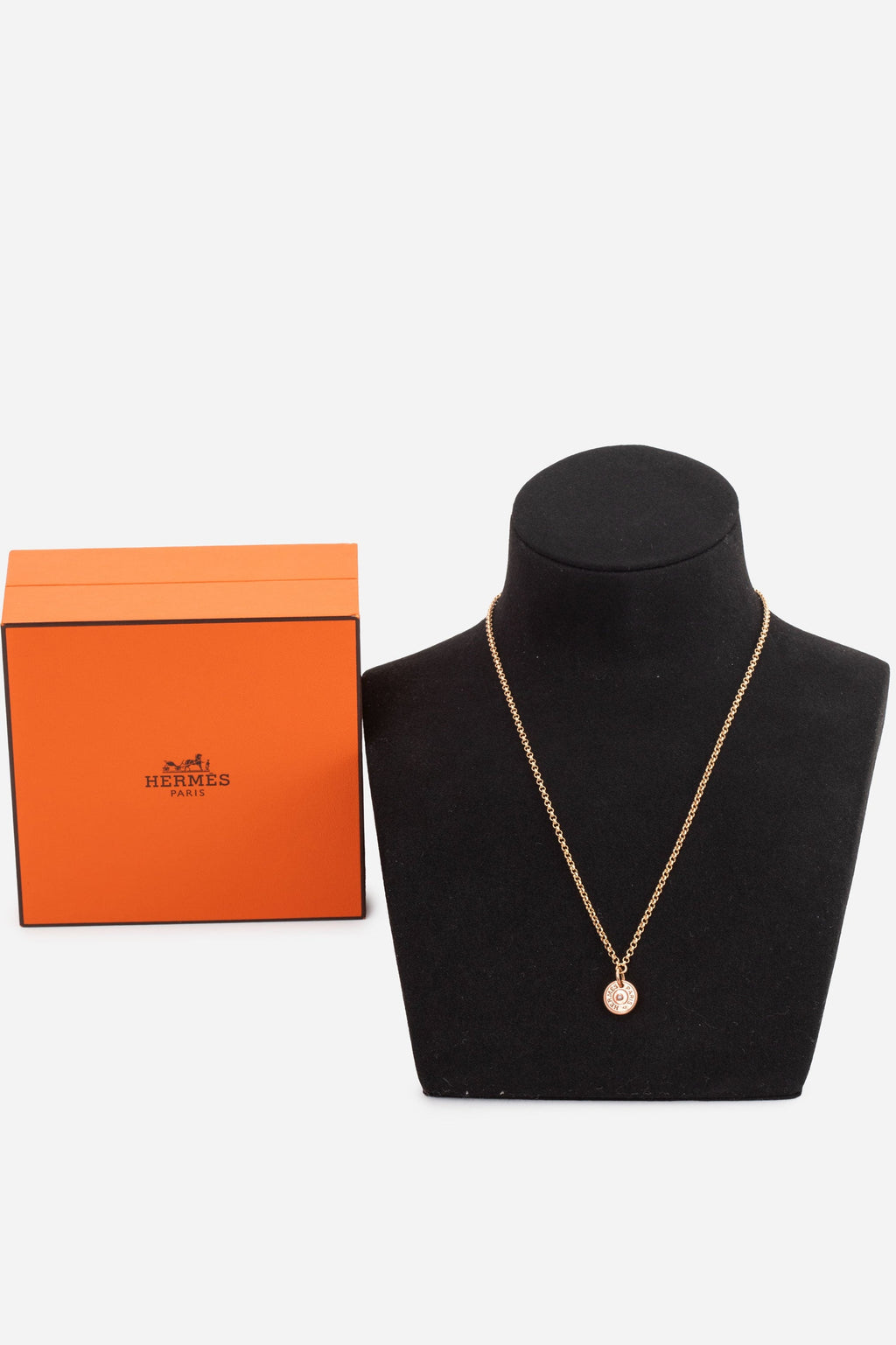 Hermès 18K Rose Gold Diamond Ex-Libris Pendant Necklace