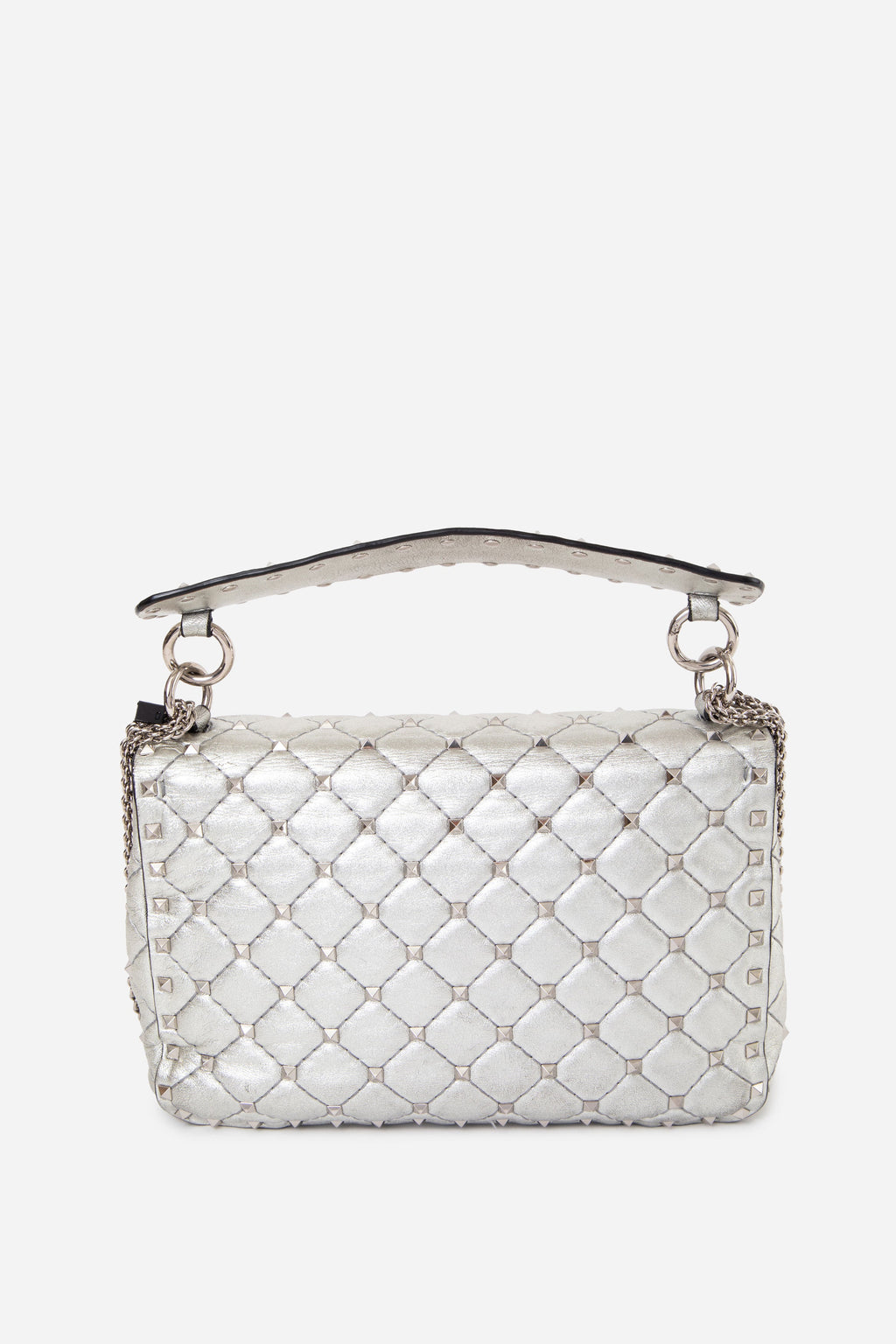 Valentino Garavani Metallic Nappa Medium Rockstud Spike Shoulder Bag Silver