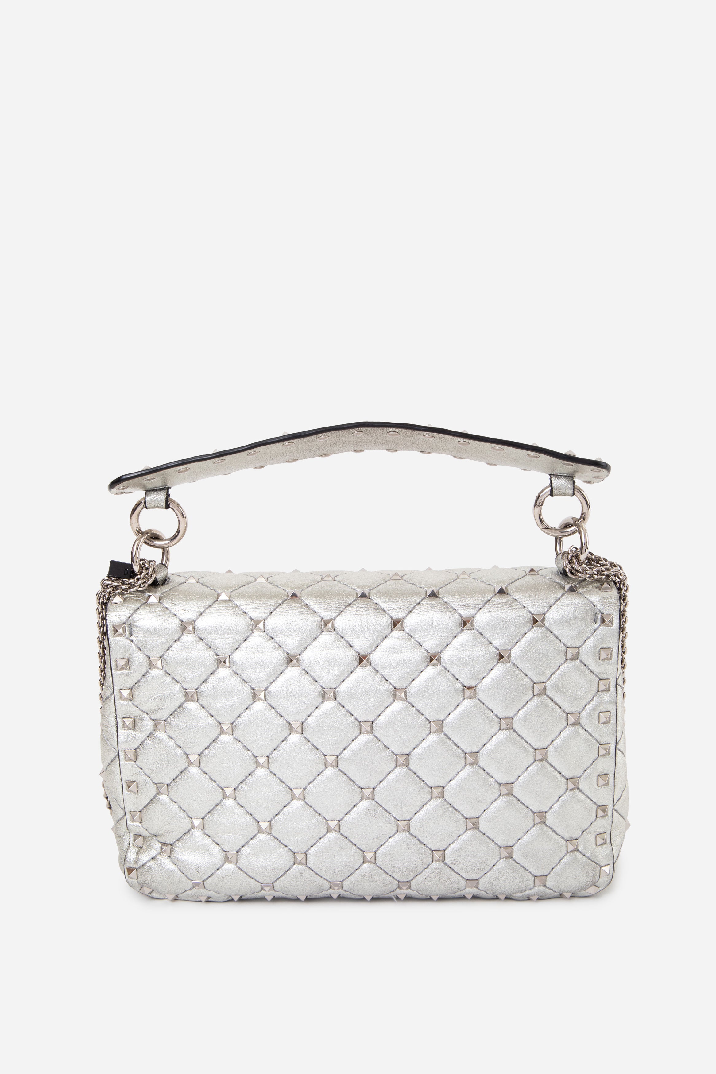 Valentino Garavani Metallic Nappa Medium Rockstud Spike Shoulder Bag Silver