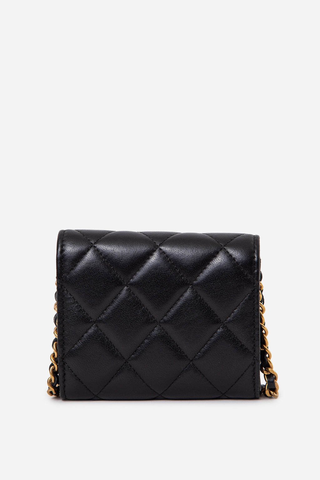Pre-Owned Chanel 2023 Black Lambskin Card Holder With Chain