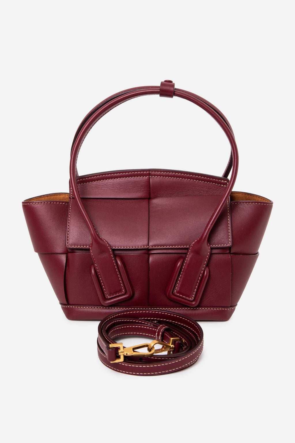 Bottega Veneta Burgundy Calfskin Mini Maxi Intrecciato Arco Shoulder Bag