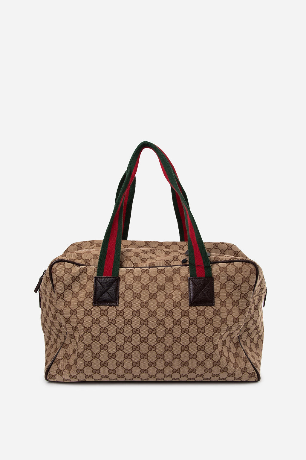 Gucci Beige Brown GG Canvas Web Travel Duffle Bag