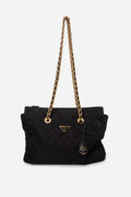 Prada Black Re-Nylon Impuntu Quilted Re-Edition 1995 Chaine Medium Tote Bag