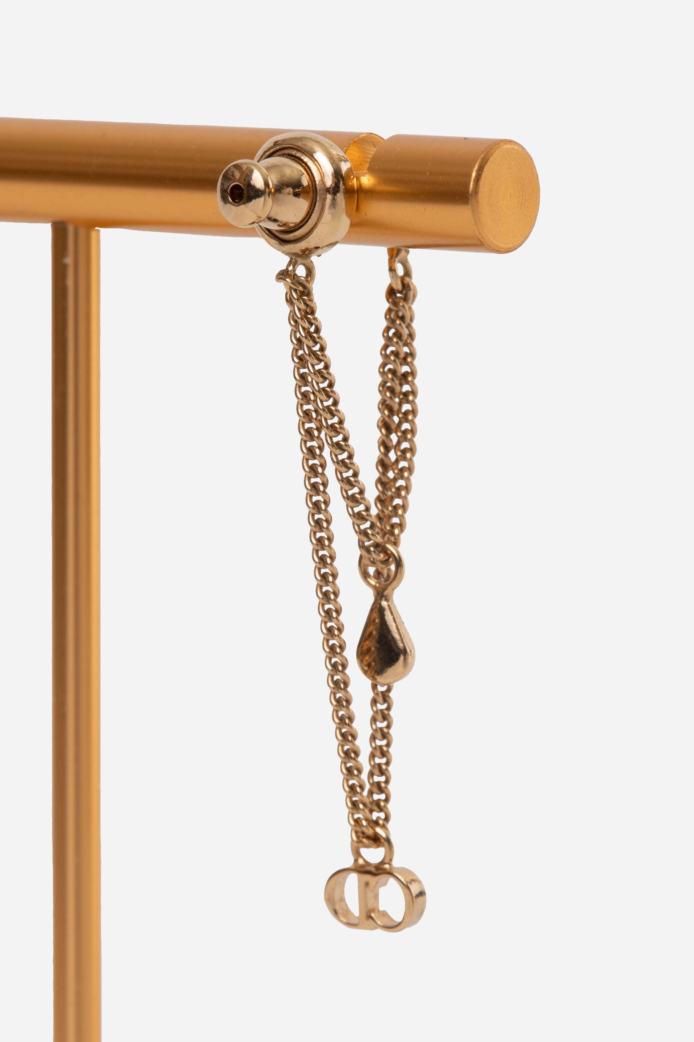 Dior Gold-Tone Star Crystal Drop Chain Earrings