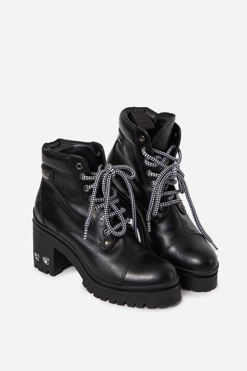 Miu Miu Lace Up Rhinestone Studded Boots Size 37.5