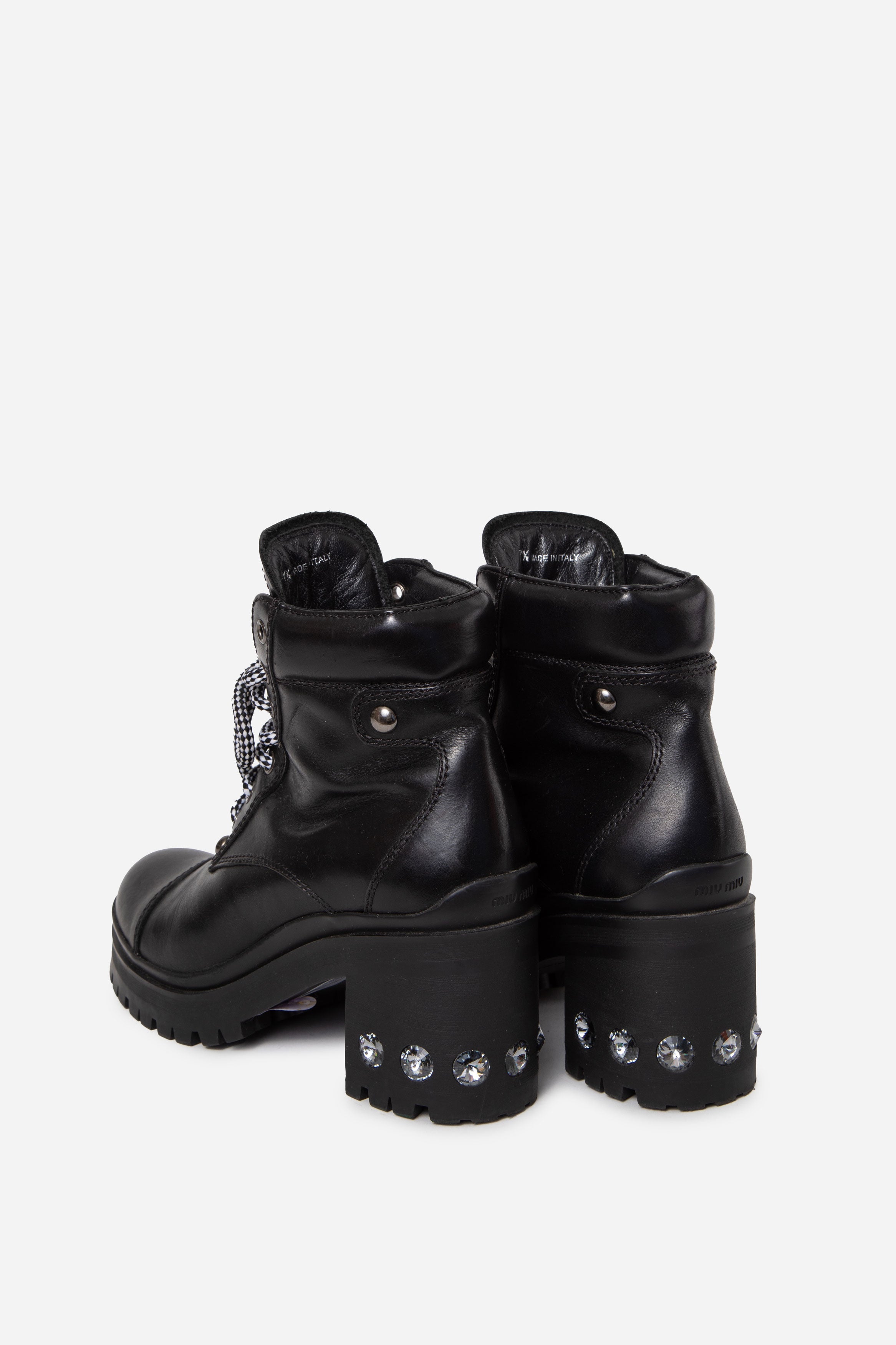 Miu Miu Lace Up Rhinestone Studded Boots Size 37.5