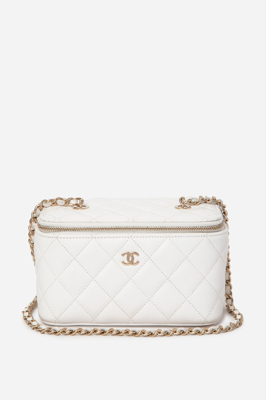 Pre-Owned Chanel White Caviar Leather Vanity With Chain