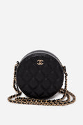 Pre-Owned Chanel 2019 Black Caviar Round Clutch With Chain
