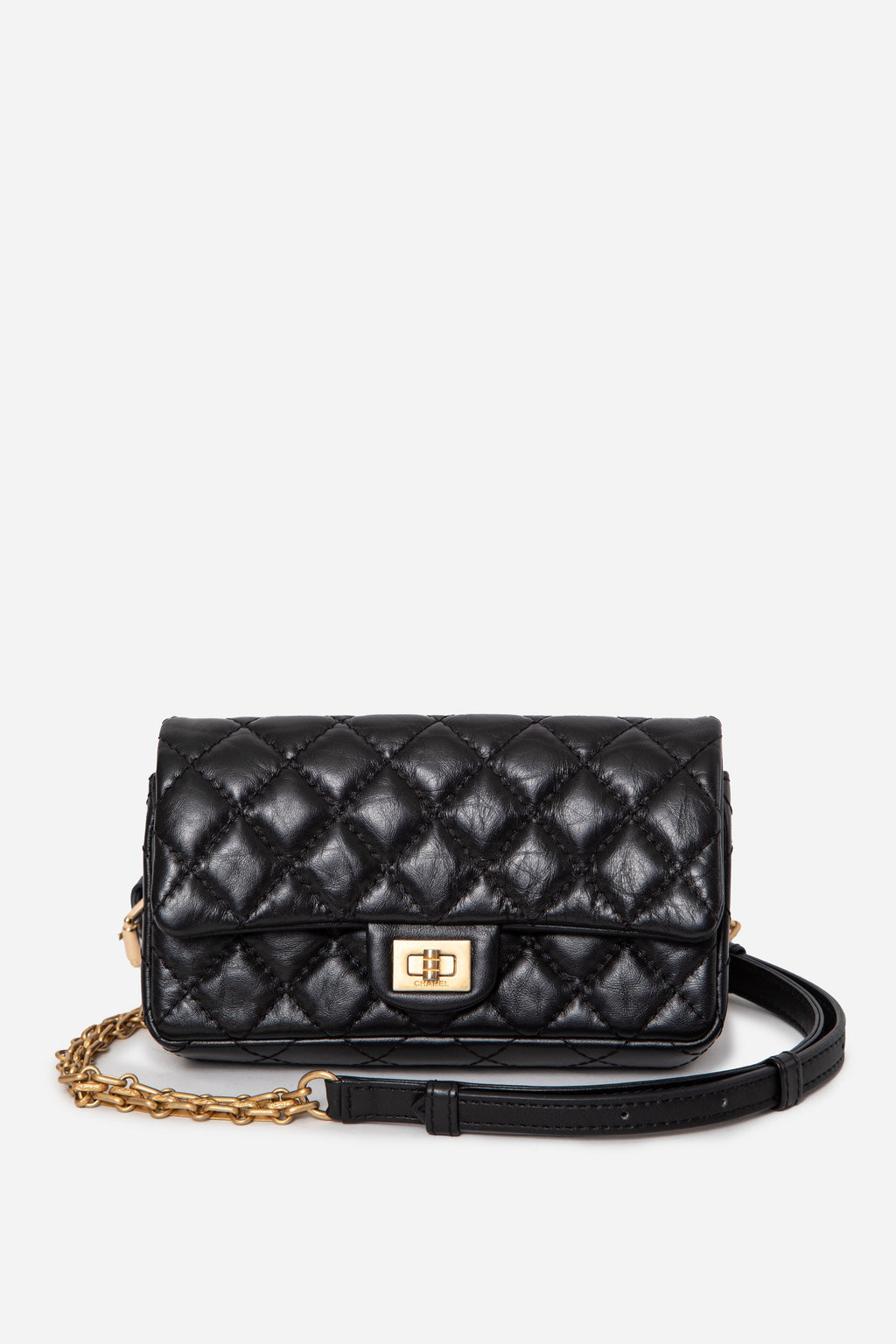 Pre-Owned Chanel 2019 Black Aged Calfskin 2.55 mini Waist Bag