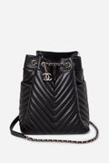 Pre-owned Chanel Black Calfskin Chevron Urban Spirit Bucket Bag