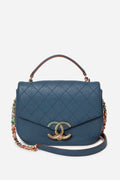 Pre-Owned Chanel 2016 Blue Caviar Cuba Top Handle Flap Bag