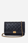 Pre-owned Chanel Navy Lambskin Boy Wallet On Chain - Refurblished