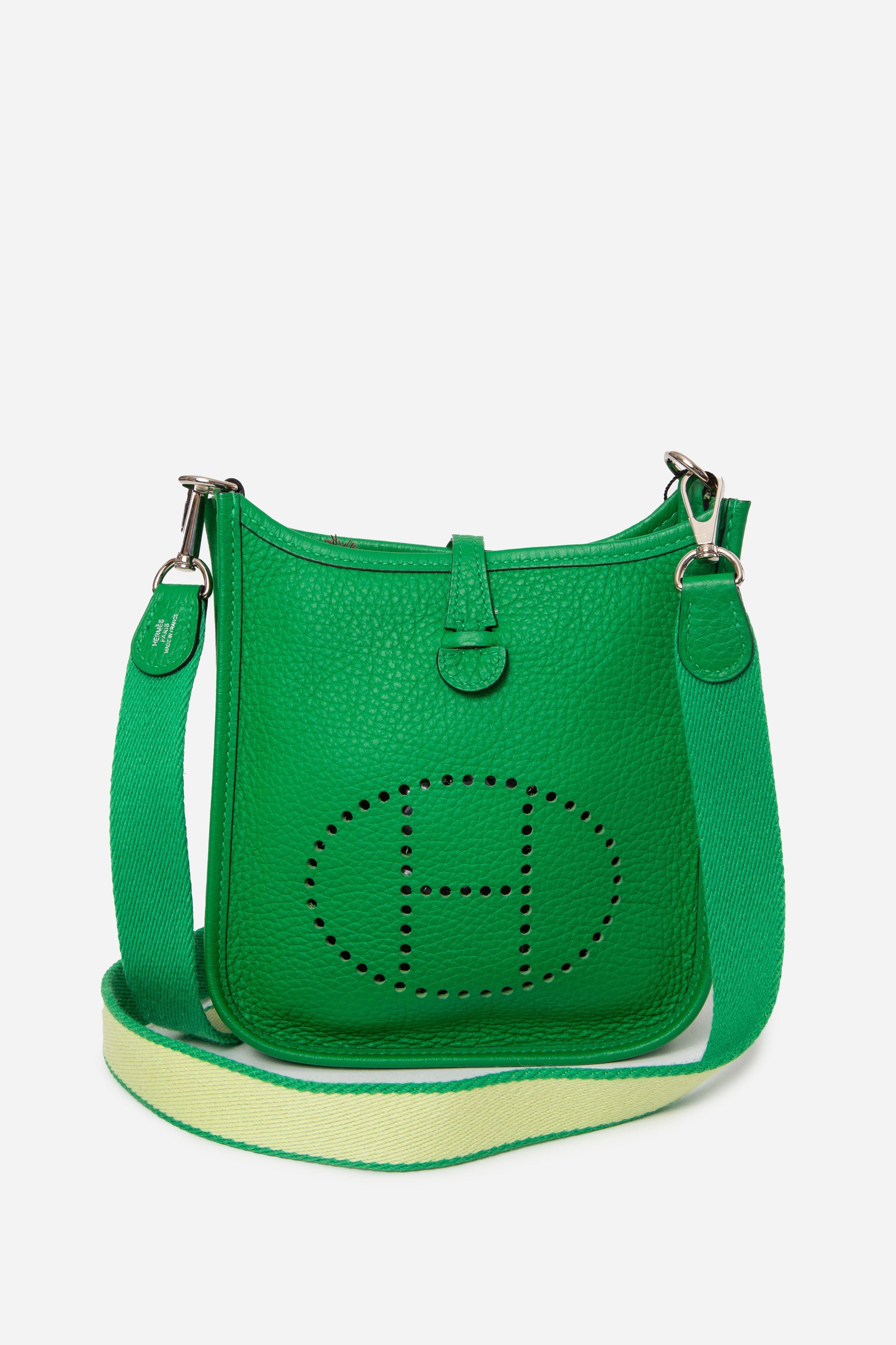 Hermes Green Clemence Leather Mini Evelyne III Crossbody Bag