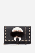 Fendi Black Vitello Elite Mink Fur Studded Karlito Tube Wallet on Chain