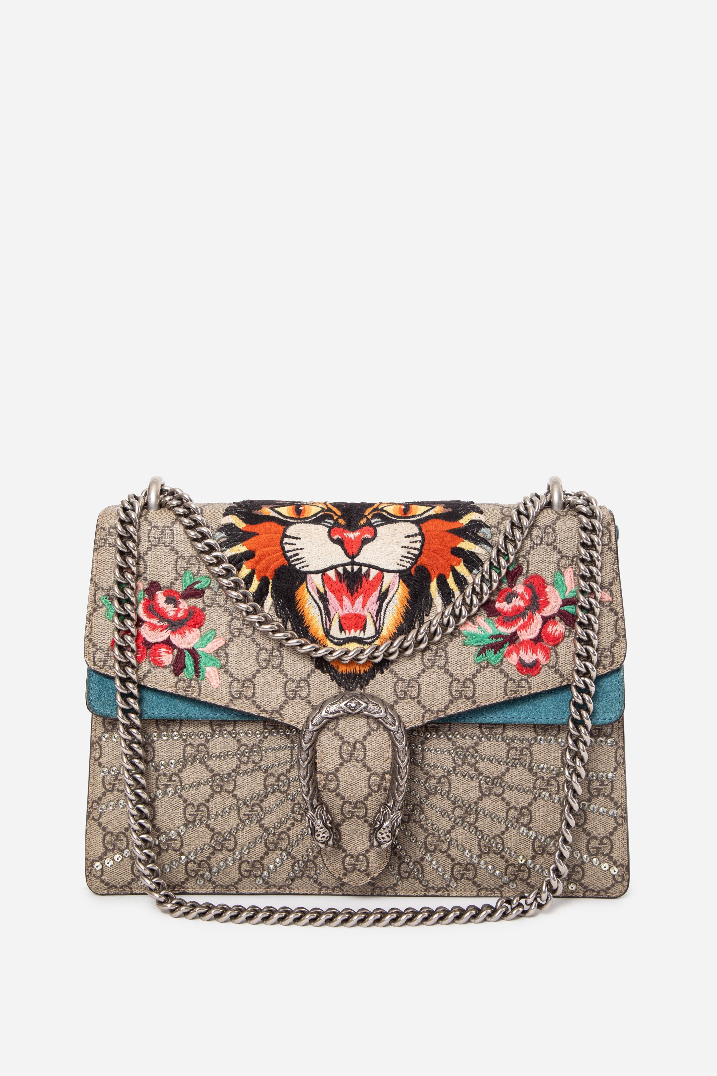 Gucci Medium Dionysus GG Supreme Embroidered Tiger Shoulder Bag