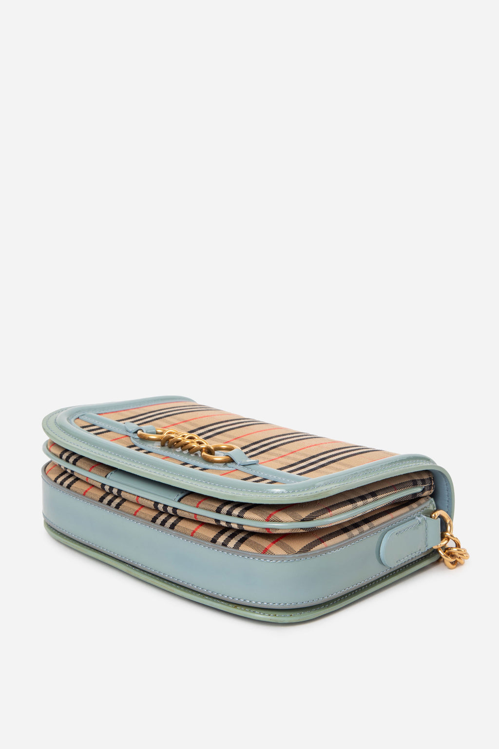 Burberry Blue Patent Knight Check Link Shoulder Bag