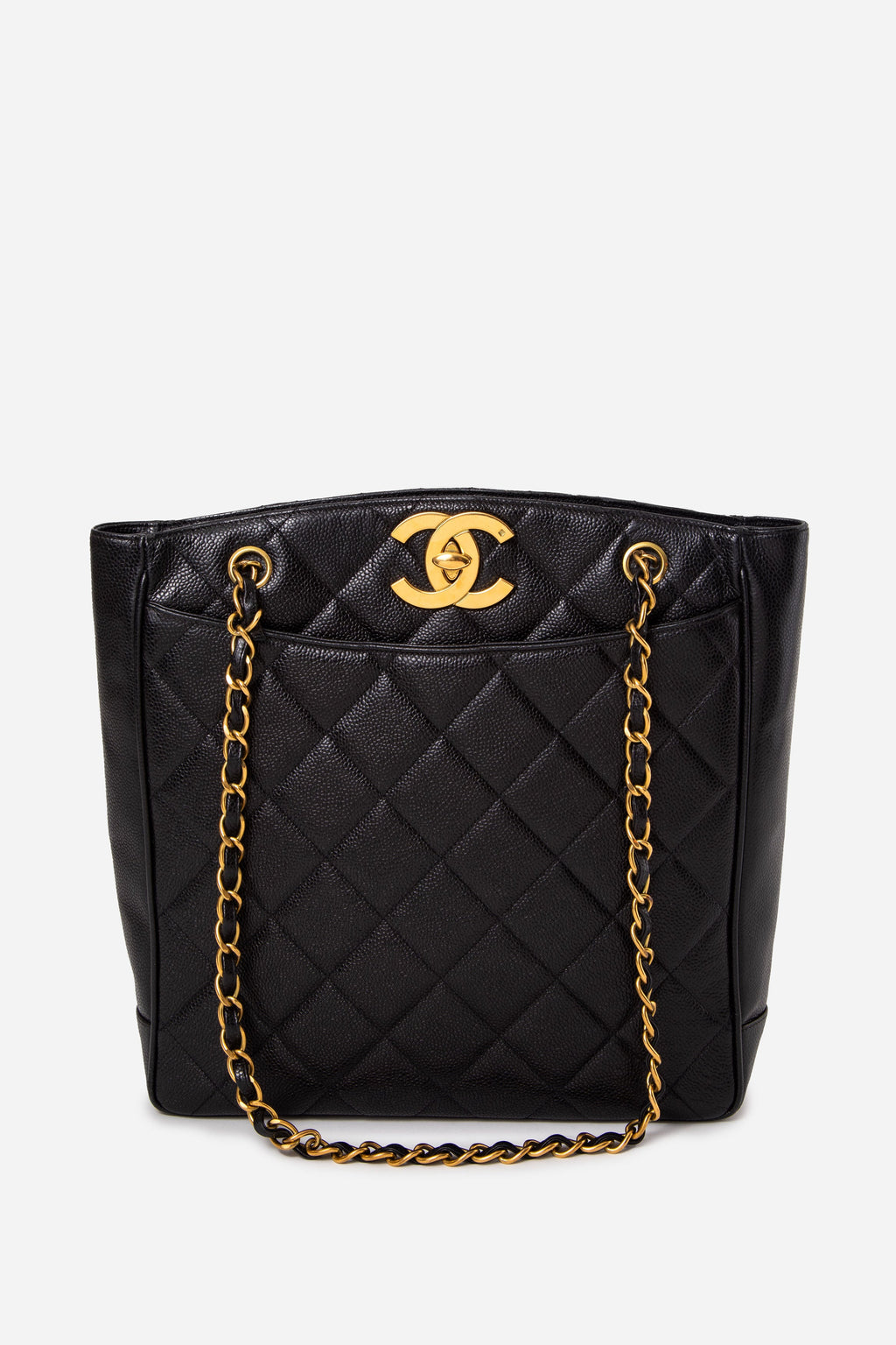 Pre-Owned Chanel 1994-1996 Black Quilted Caviar Tote Bag