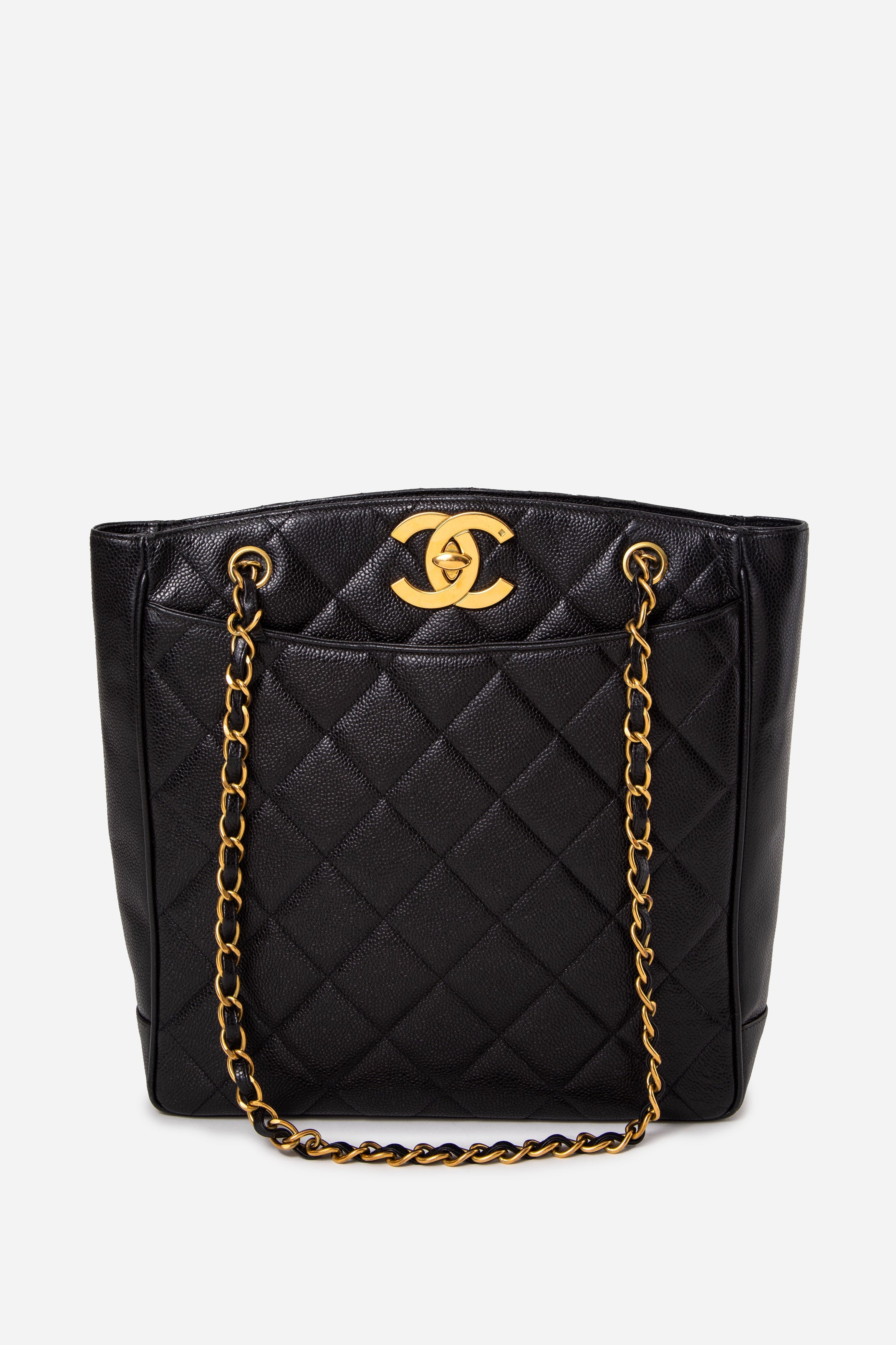 Pre-Owned Chanel 1994-1996 Black Quilted Caviar Tote Bag