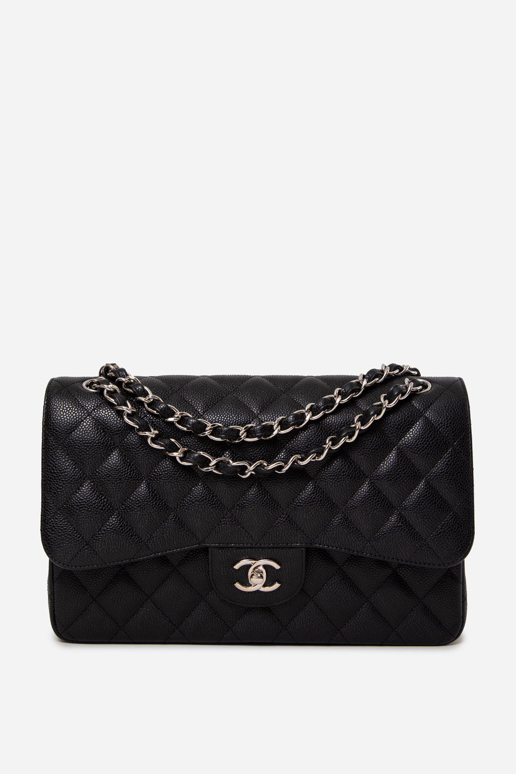 Pre-Owned Chanel Black 2016 Caviar Large Classic Double Flap Bag