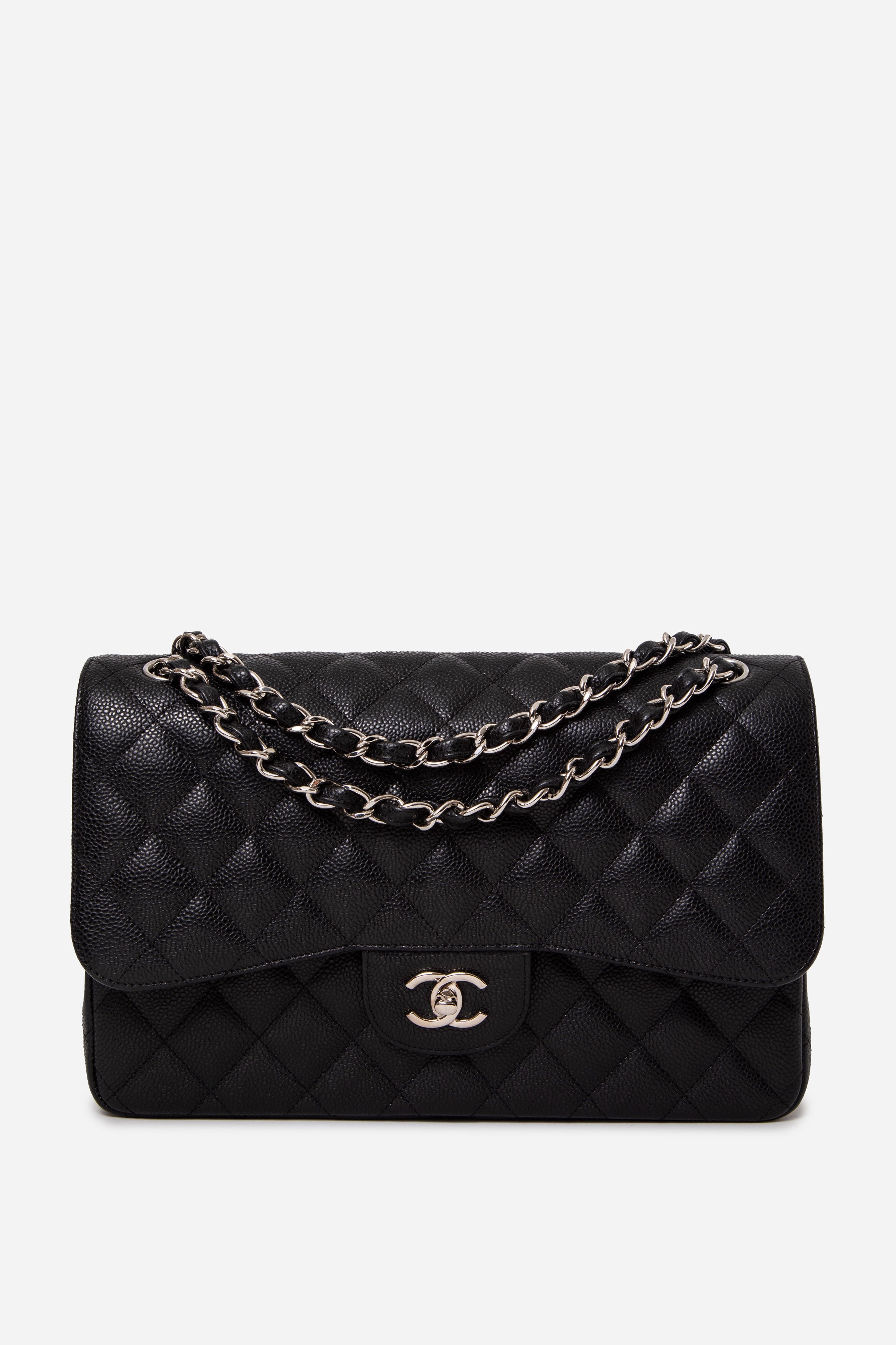Pre-Owned Chanel Black 2016 Caviar Large Classic Double Flap Bag