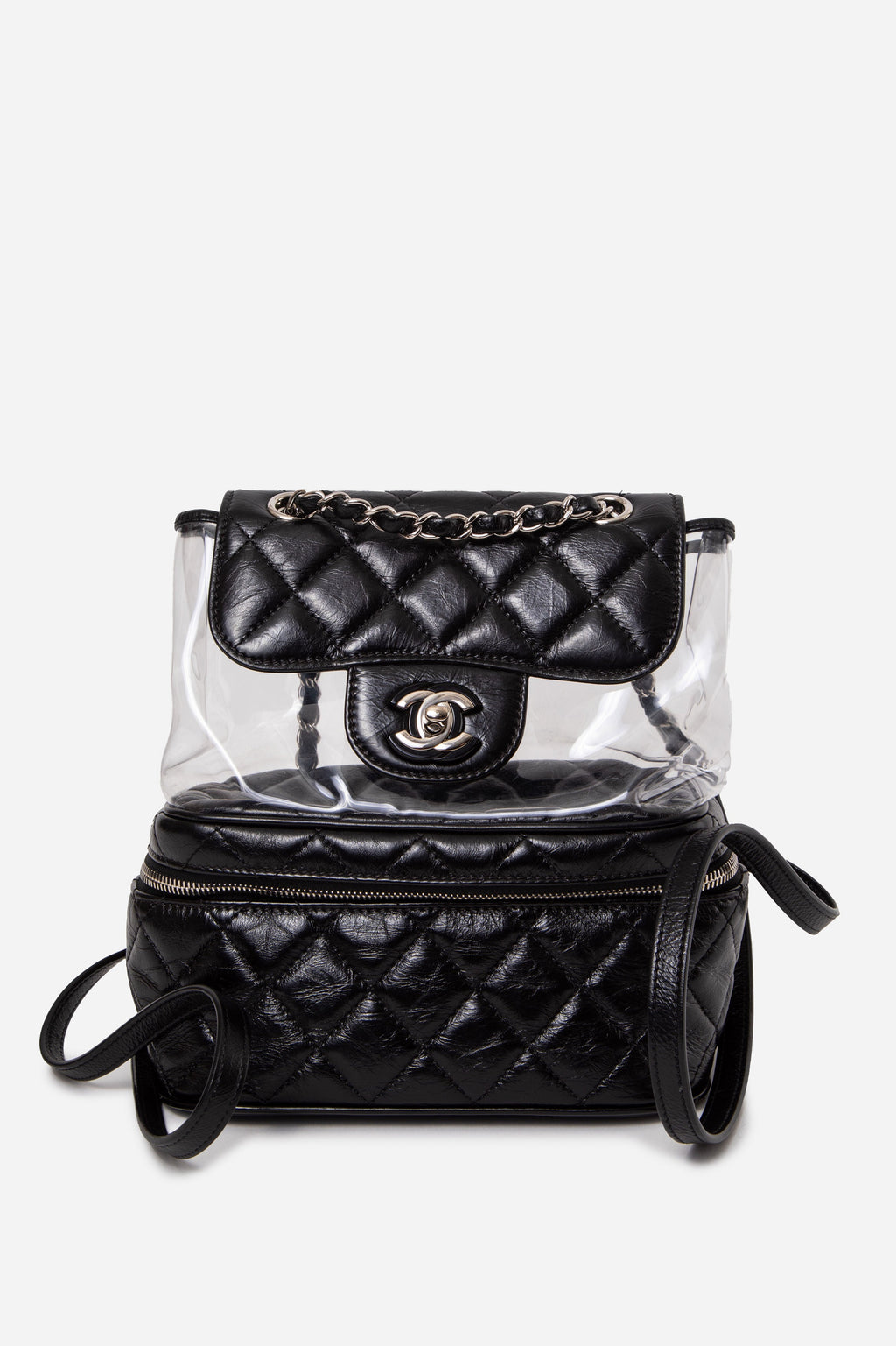 Pre-Owned CHANEL 2018-2019 Black Calfskin PVC Quilted Backpack
