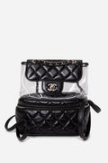 Pre-Owned CHANEL 2018-2019 Black Calfskin PVC Quilted Backpack