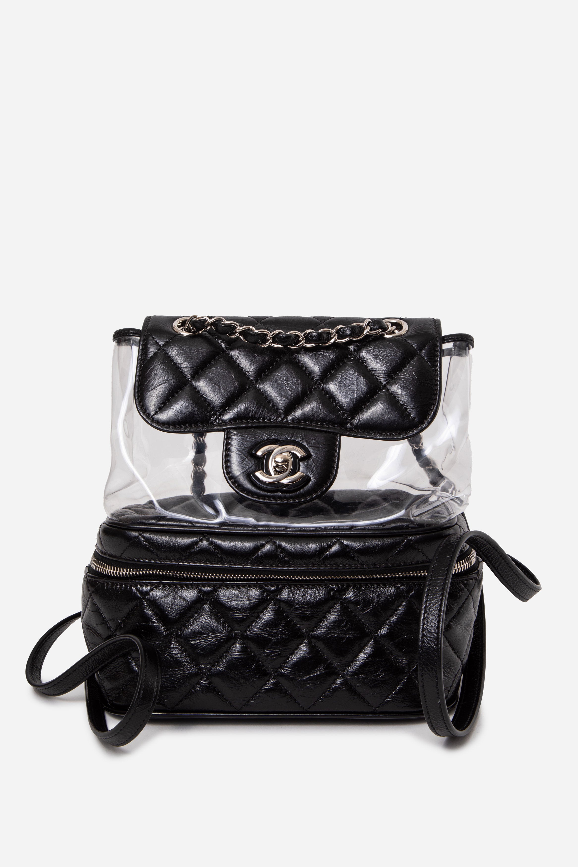 Pre-Owned CHANEL 2018-2019 Black Calfskin PVC Quilted Backpack